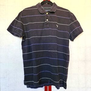 Vintage American Eagle Black/purple/white striped short-sleeve polo Men's size L